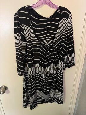 Reborn Black and White Striped V-Neck Mini Dress